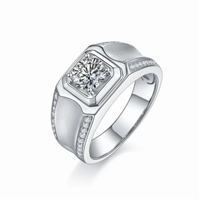 Wearable Art Personal Accessory 1 Carat Moissanite Mens Engagement Ring Band in Sterling Silver