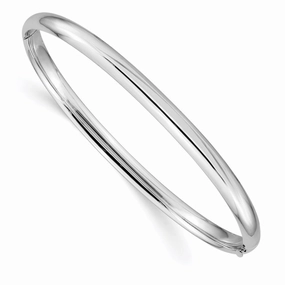 Evening Glam 14k White Gold High Polished 5.00mm Hinged Oval Bangle Bracelet