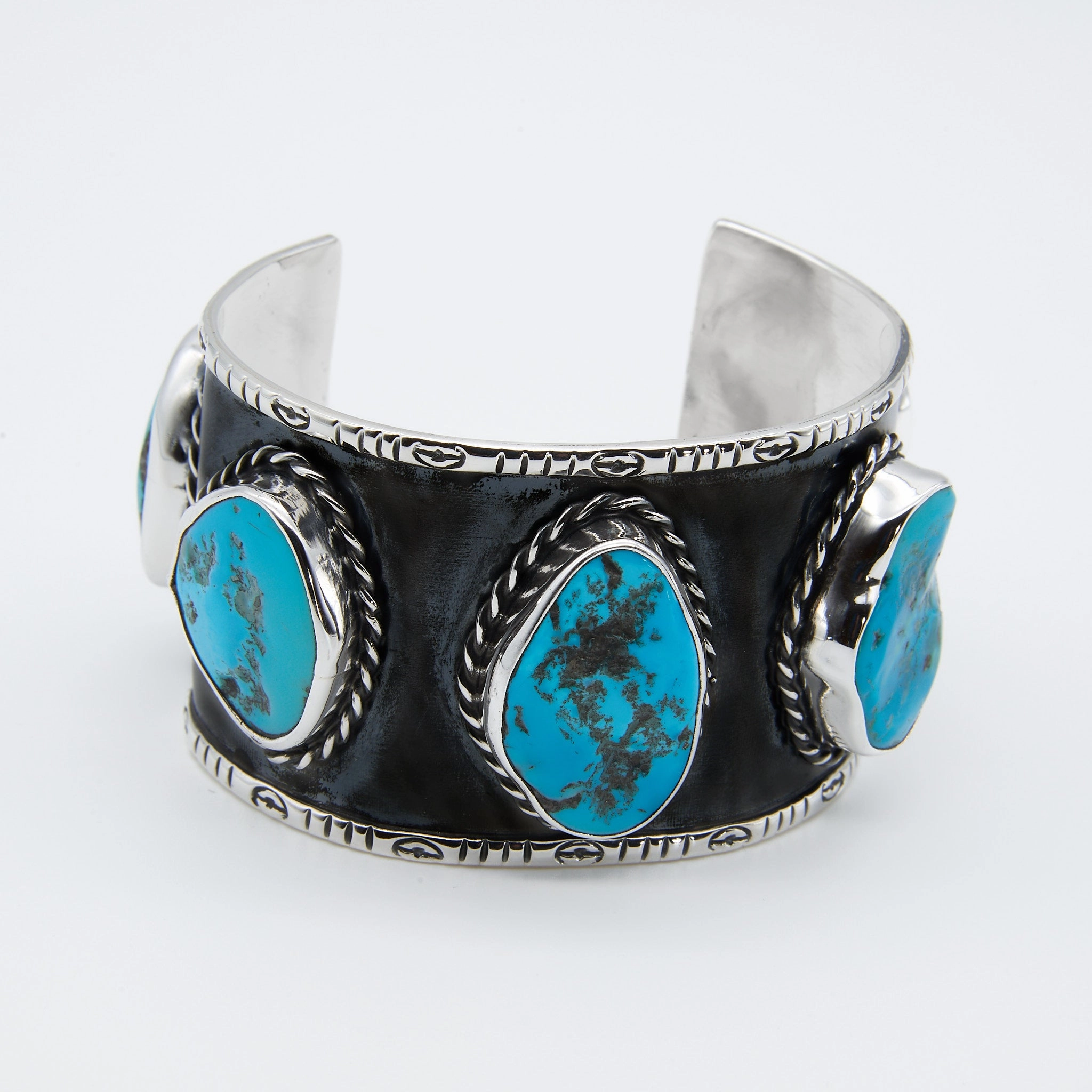 Stamped Sterling Silver Cuff with Sleeping Beauty Turquoise Contemporary Vision Labeled Detail