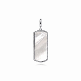Daily Texture High-End Jewelry Sterling Silver 35mm White Mother of Pearl Dog Tag Pendant Only
