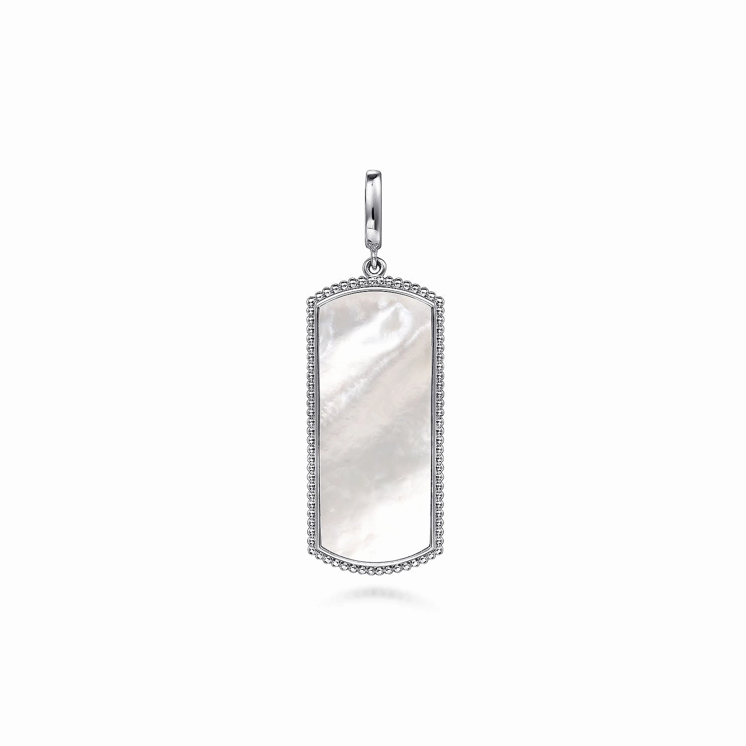 Daily Texture High-End Jewelry Sterling Silver 35mm White Mother of Pearl Dog Tag Pendant Only