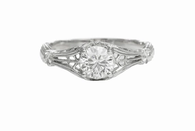 Low-Cost Expression Shiny Accent 18 Karat White Gold Filigree Antique Engagement Ring (.71cttw)