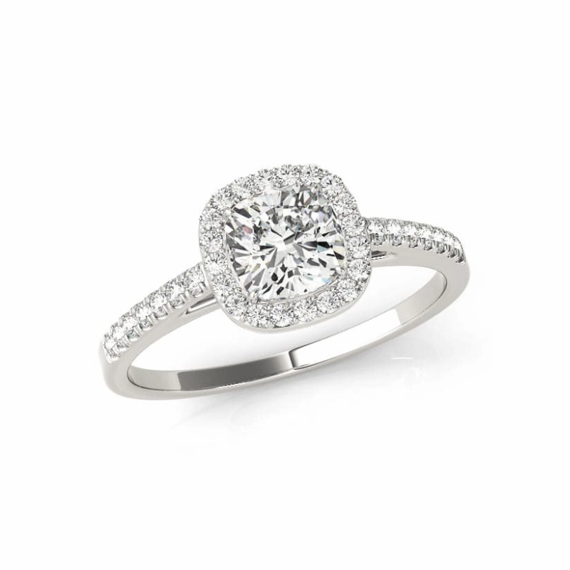 14K Gold Cushion Cut Diamond Halo Engagement Ring Strong Art Sturdy Object