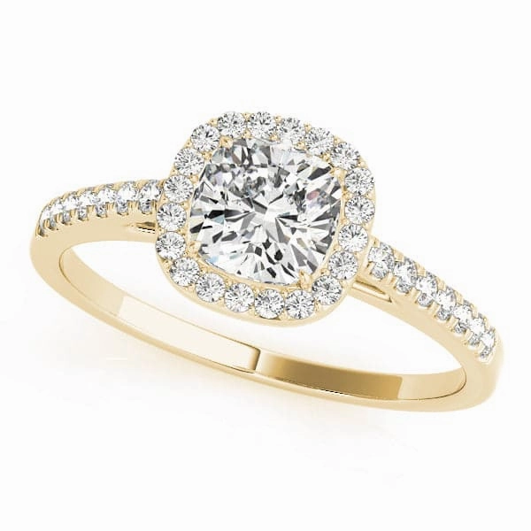 Luxury Statement 14K Gold Cushion Cut Diamond Halo Engagement Ring