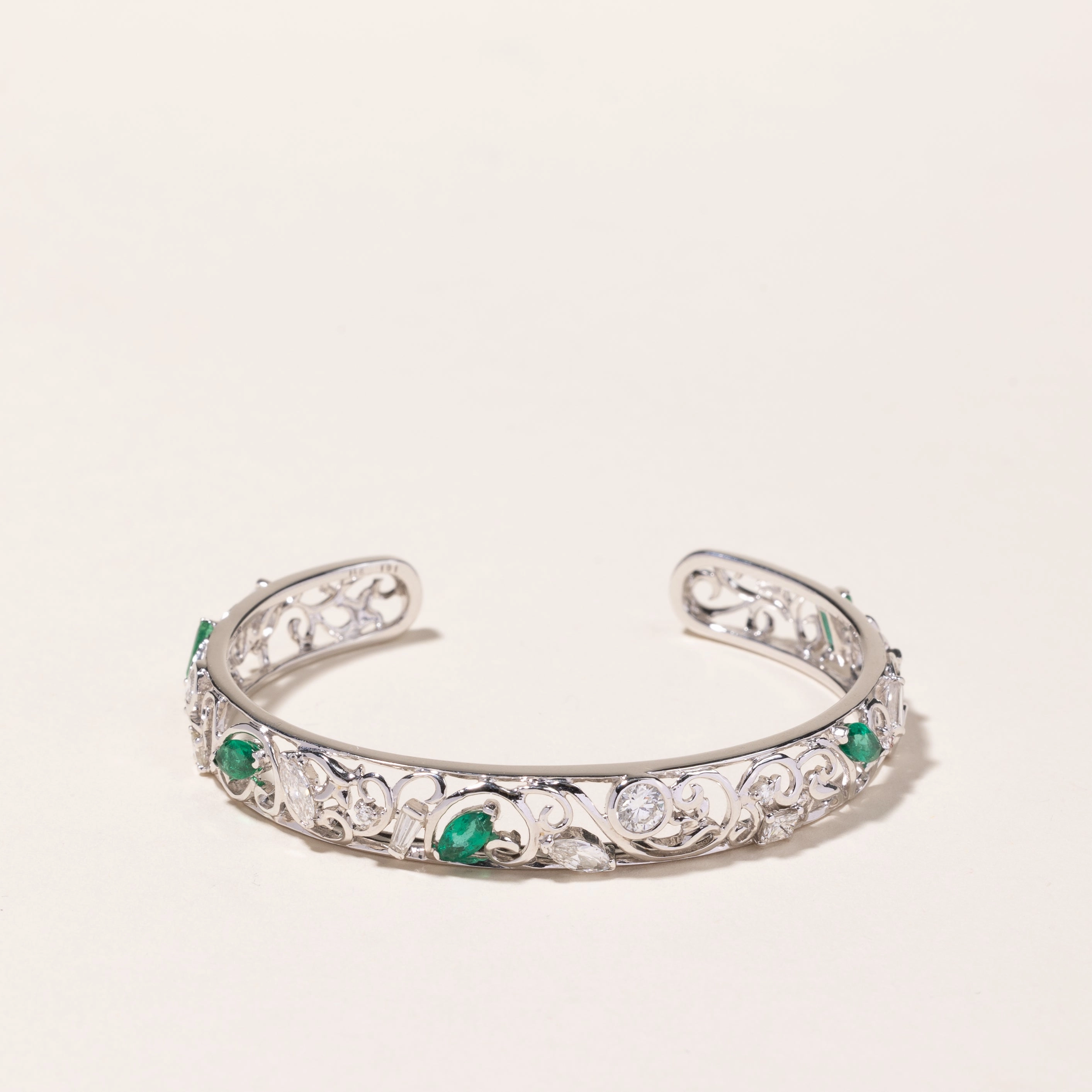 Trendy Fit 18k White Gold Emerald & Diamond Bracelet | 1.46ctw, 1.91ctw | 7"