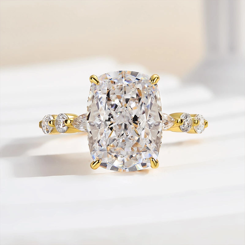 Delicate Style Soft feature Louily Honorable Yellow Gold Crushed Ice Cushion Cut Engagement Ring