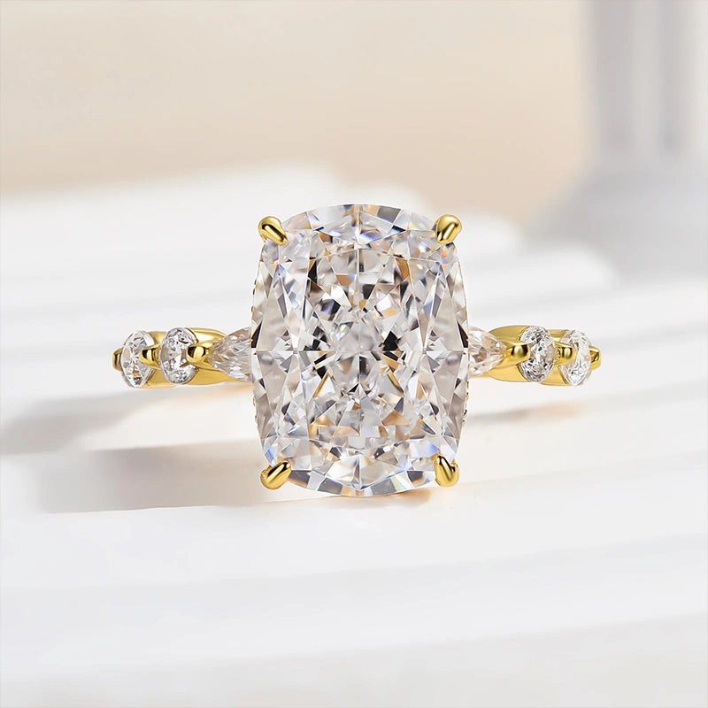 Louily Honorable Yellow Gold Crushed Ice Cushion Cut Engagement Ring Handcrafted Feel Modern pieces