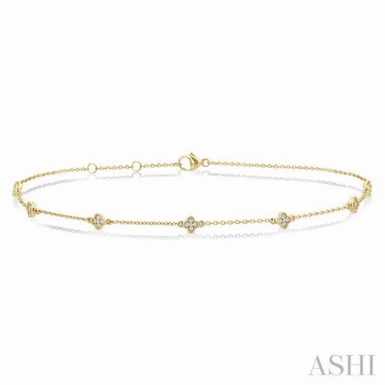 Blessed Combinations Total Composites 1/10 Ctw Clover Motif Round Cut Diamond Station Bracelet in 10K Yellow Gold