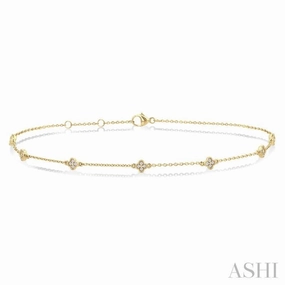 Blessed Combinations Total Composites 1/10 Ctw Clover Motif Round Cut Diamond Station Bracelet in 10K Yellow Gold