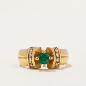 Enduring Shine Casual Elegance High Set Emerald & Diamond Ring | 0.29ct, 0.11ctw | SZ 7 |