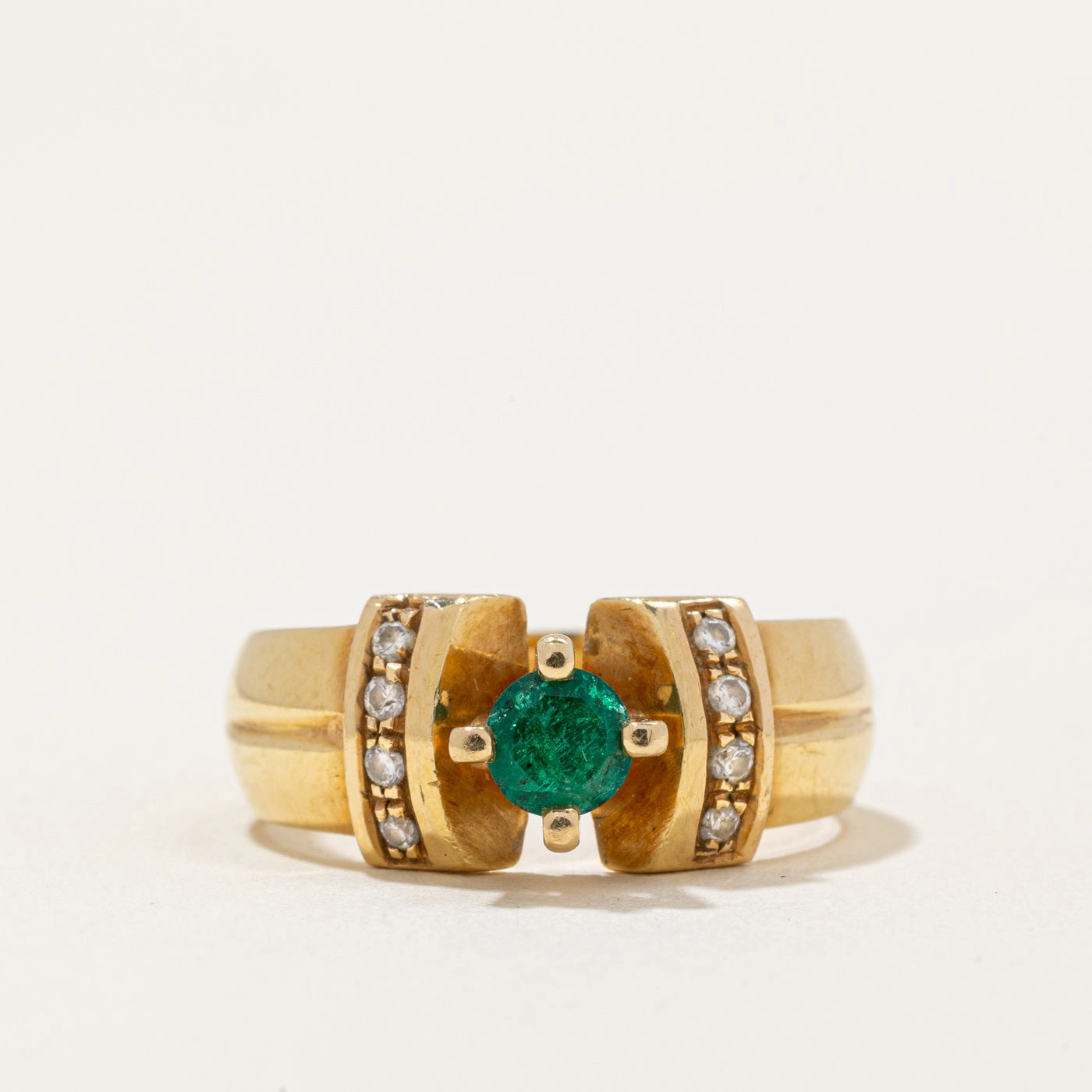 Enduring Shine Casual Elegance High Set Emerald & Diamond Ring | 0.29ct, 0.11ctw | SZ 7 |