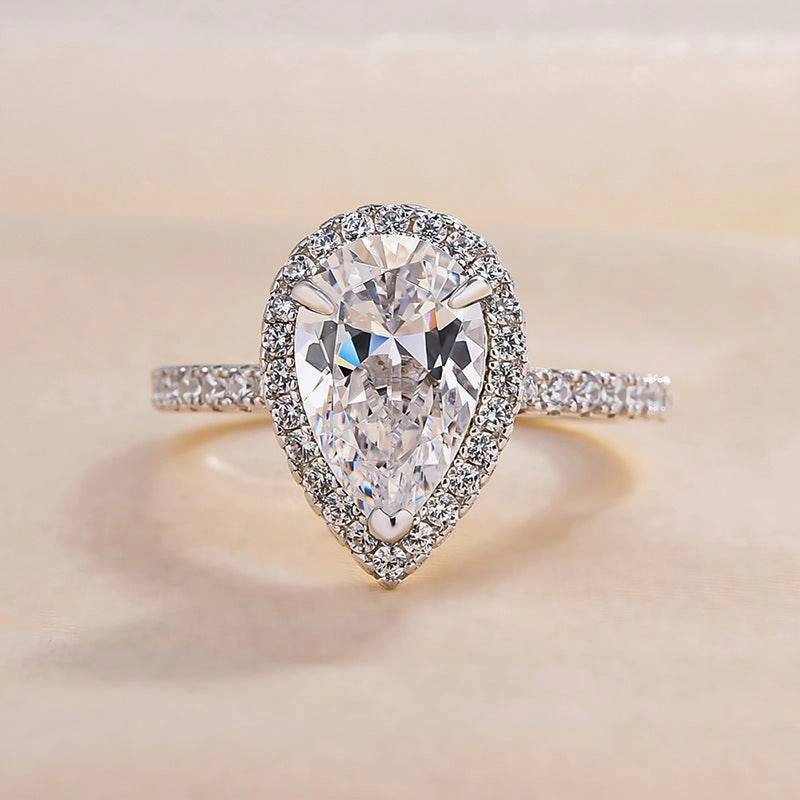 Louily Halo Pear Cut Engagement Ring In Sterling Silver Luxury Finish Shine Timeless Appeal