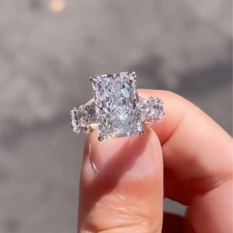 Louily Luxury Yellow Gold Crushed Ice Radiant Cut Engagement Ring Elegant Features Pure Accent