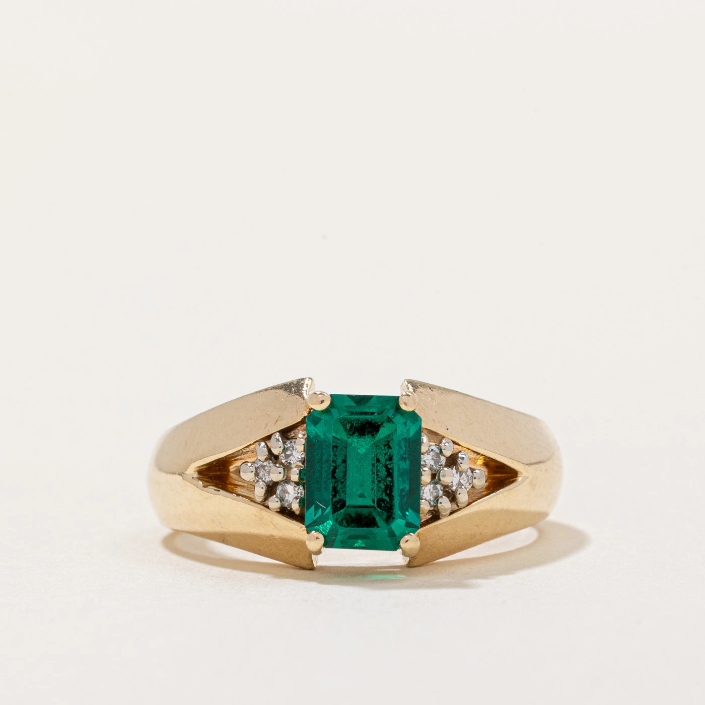 Ethereal Detail Synthetic Emerald & Diamond Cocktail Ring | 1.00ct, 0.03ctw | SZ 7 |