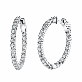 Sterling Silver 30mm Round CZ Hoop Earrings with 2.5mm CZs Gleaming Highlight Glitter Detail