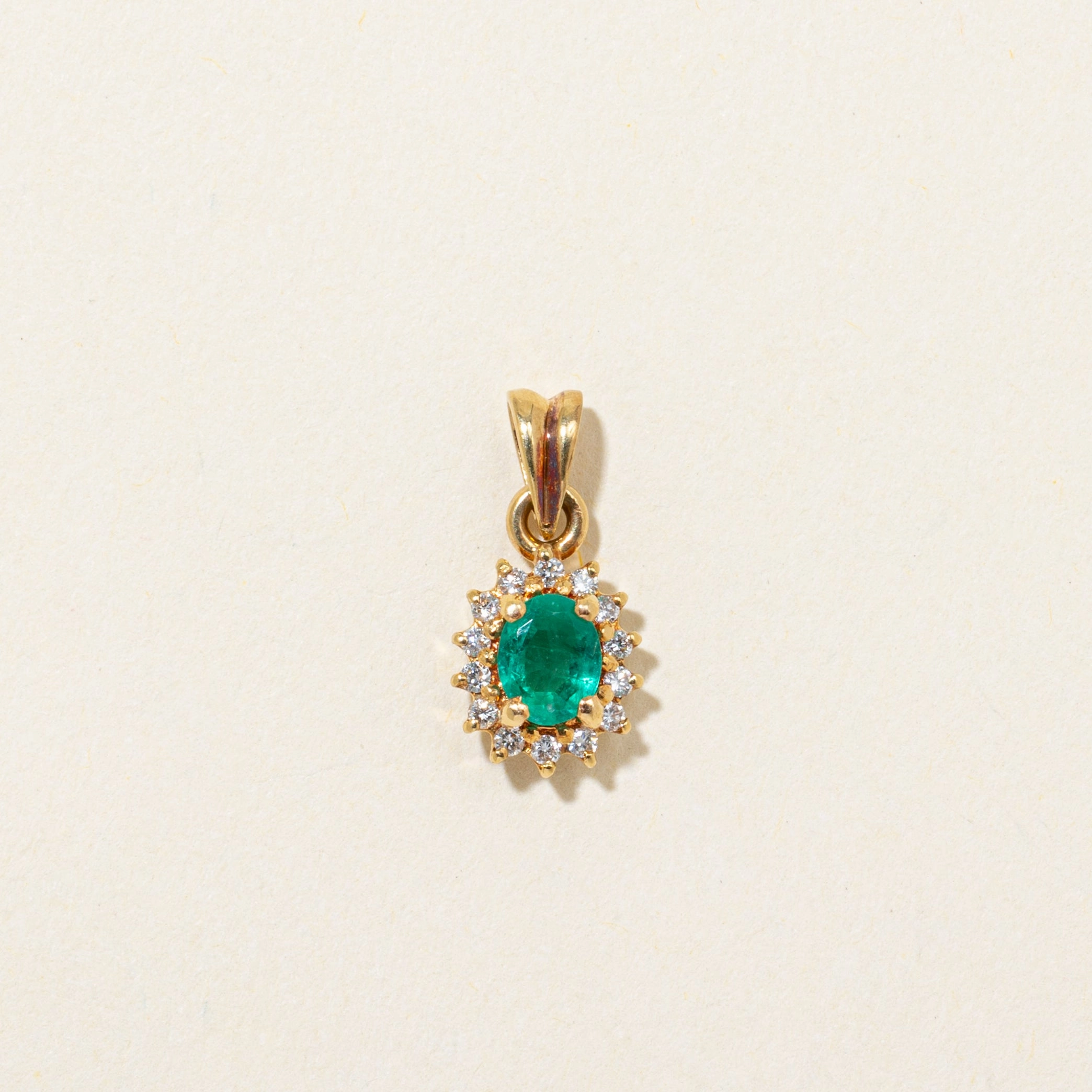 Flat Lay Artistic Detail Emerald & Diamond Petal Pendant  | 0.35ct, 0.12ctw
