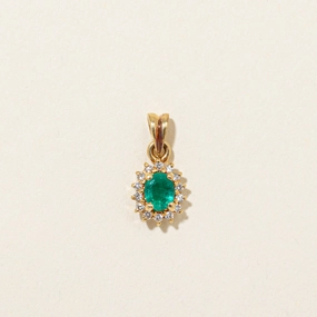Flat Lay Artistic Detail Emerald & Diamond Petal Pendant  | 0.35ct, 0.12ctw