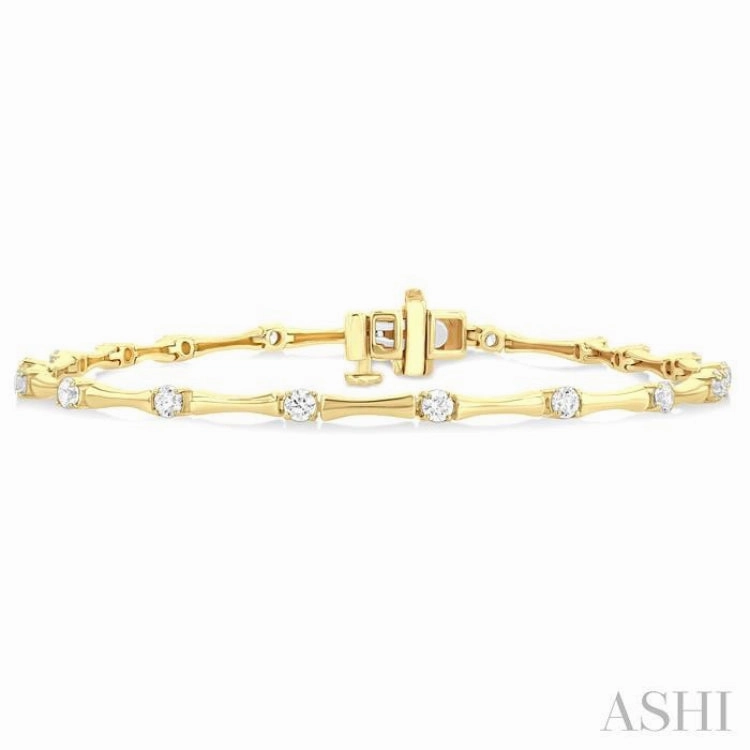 1 Ctw Bamboo Internodes Round Cut Diamond Fashion Bracelet in 14K Yellow Gold Heartwarming Find
