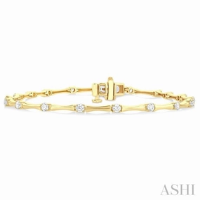 1 Ctw Bamboo Internodes Round Cut Diamond Fashion Bracelet in 14K Yellow Gold Heartwarming Find