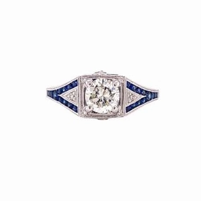 Sturdy Gift Neutral Tone ANTIQUE REPRODUCTION RING WITH SAPPHIRE ACCENTS