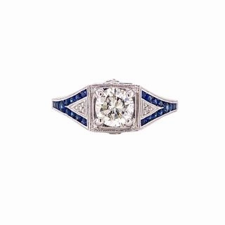 Sturdy Gift Neutral Tone ANTIQUE REPRODUCTION RING WITH SAPPHIRE ACCENTS