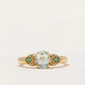 Aquamarine & Emerald Ring | 0.65ct, 0.05ctw | SZ 7.25 | Creative Finish Luxury Set