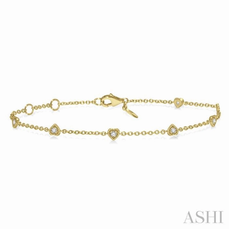 1/6 Ctw Heart Shape Mount Round Cut Diamond Station Bracelet in 10K Yellow Gold Promising Amalgamations