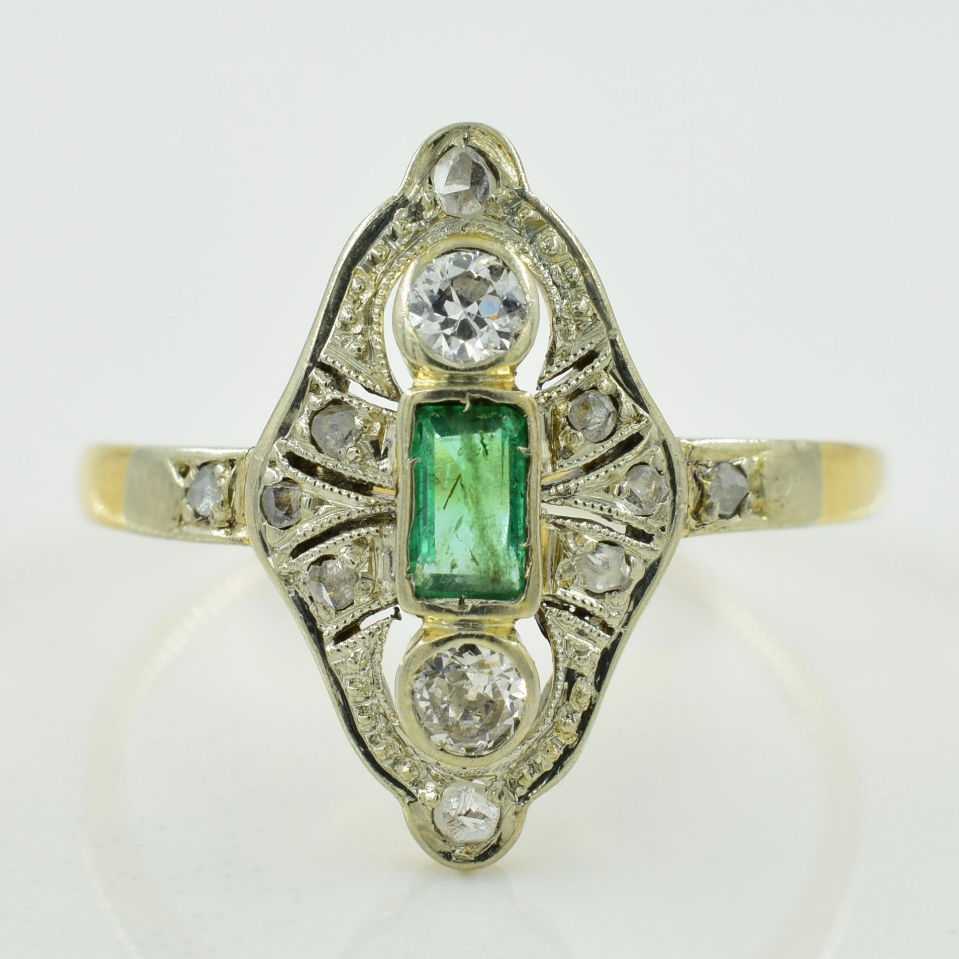 Art Deco Diamond & Emerald Cocktail Ring | 0.20ctw, 0.10ct | SZ 6 | Chic Glow Radiant Craft