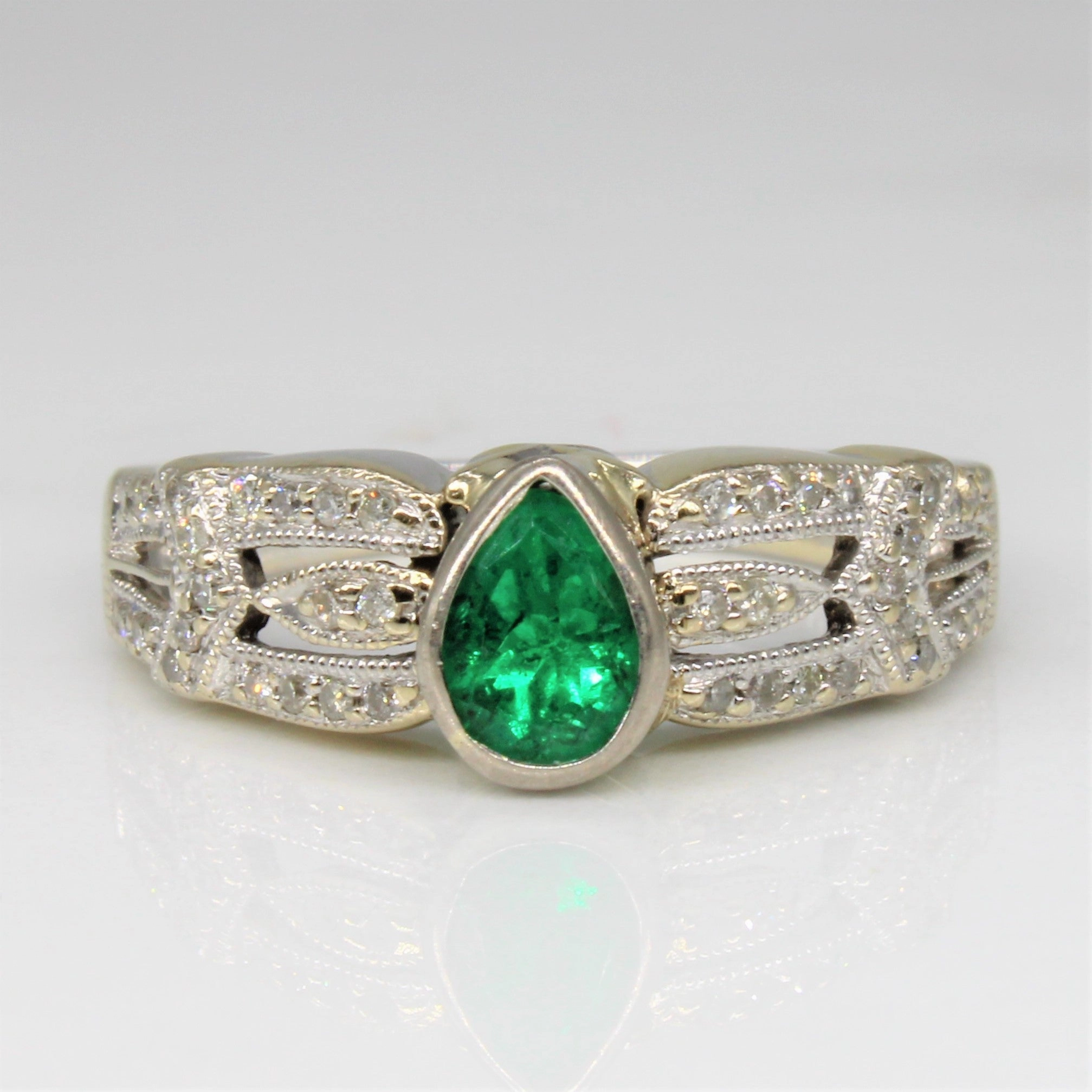 Gift For All Art Deco Inspired Emerald & Diamond Ring | 0.40ct, 0.12ctw | SZ 4.75 |