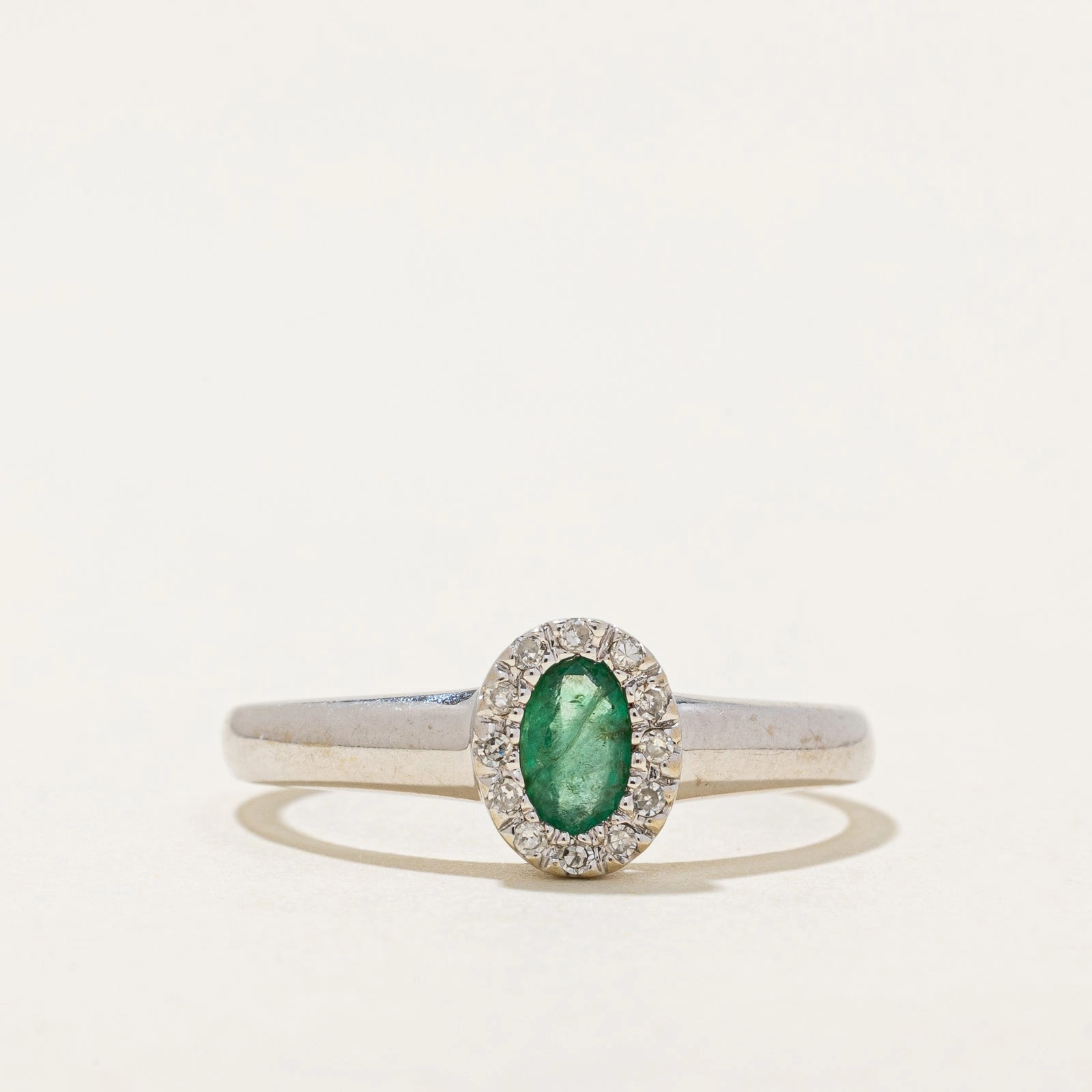 date night look Dazzling Charm Emerald & Diamond Halo Ring | 0.18ct, 0.06ctw | SZ 6.25
