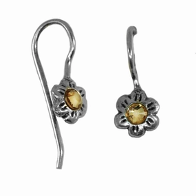 Vintage Pop Flower Earrings with Crystals Topaz Yellow Sterling Silver