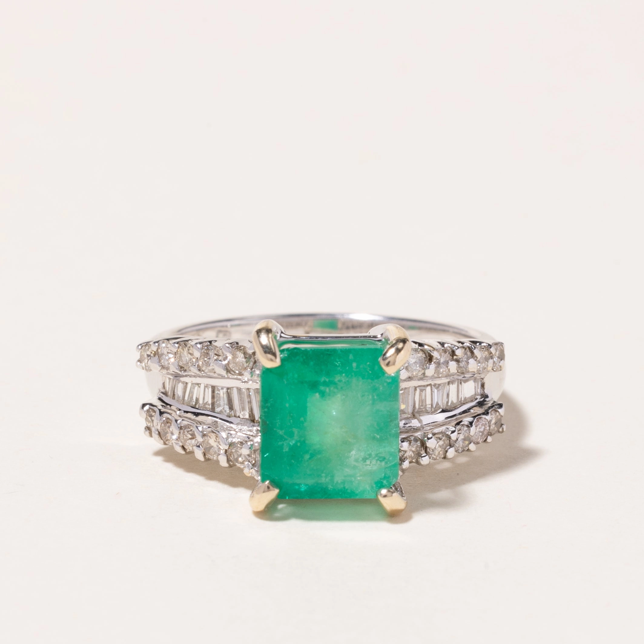 18K White Gold Emerald and Diamond Ring | 2.22ct, 0.47ctw | SZ 6.25 Accent Style