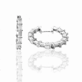 Sterling Silver 1 Inch Baguette Hoop Earring Textured Detail