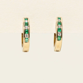 Emerald & Diamond Huggie Earrings | 0.11ctw | 0.09ctw | Chic Pulse Modern Minimal