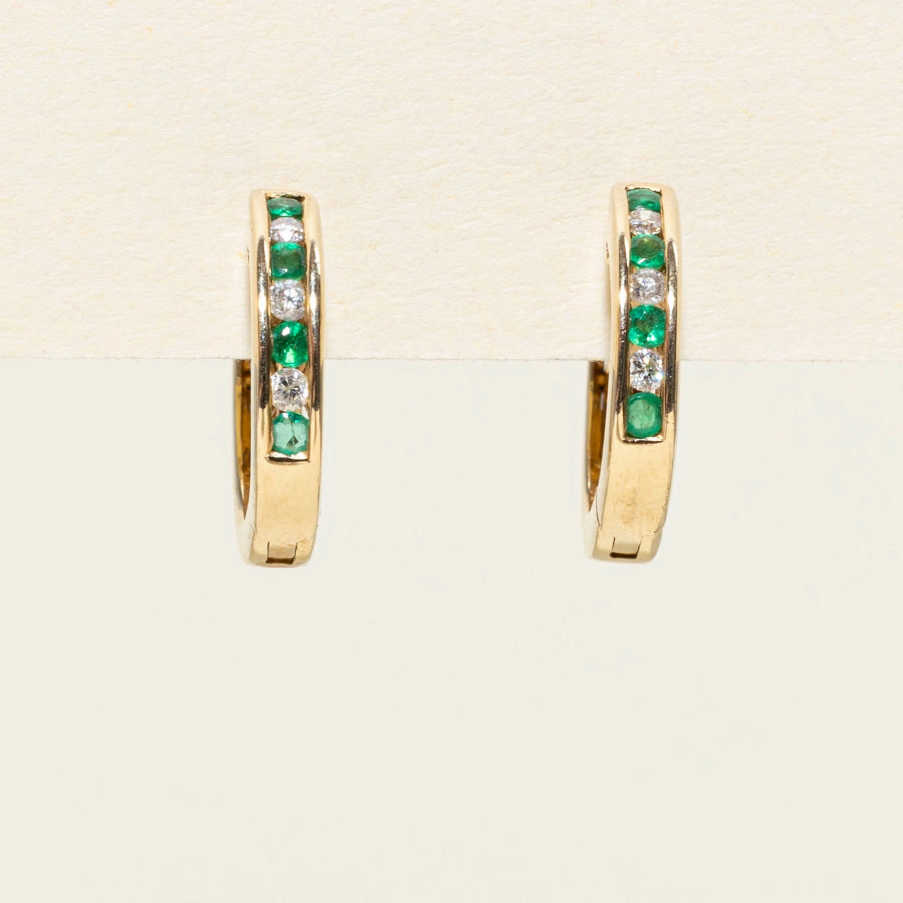 Emerald & Diamond Huggie Earrings | 0.11ctw | 0.09ctw | Chic Pulse Modern Minimal