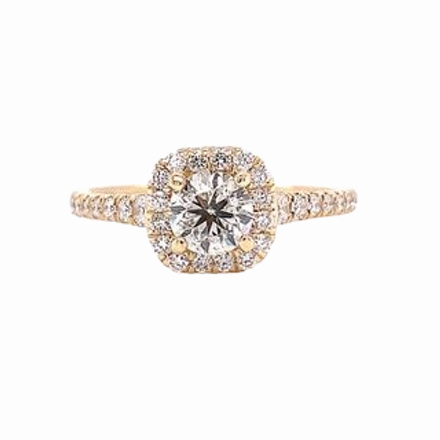 High-End Symbol 14 Karat Yellow Gold Halo Diamond Engagement Ring (.97cttw)