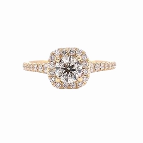 High-End Symbol 14 Karat Yellow Gold Halo Diamond Engagement Ring (.97cttw)