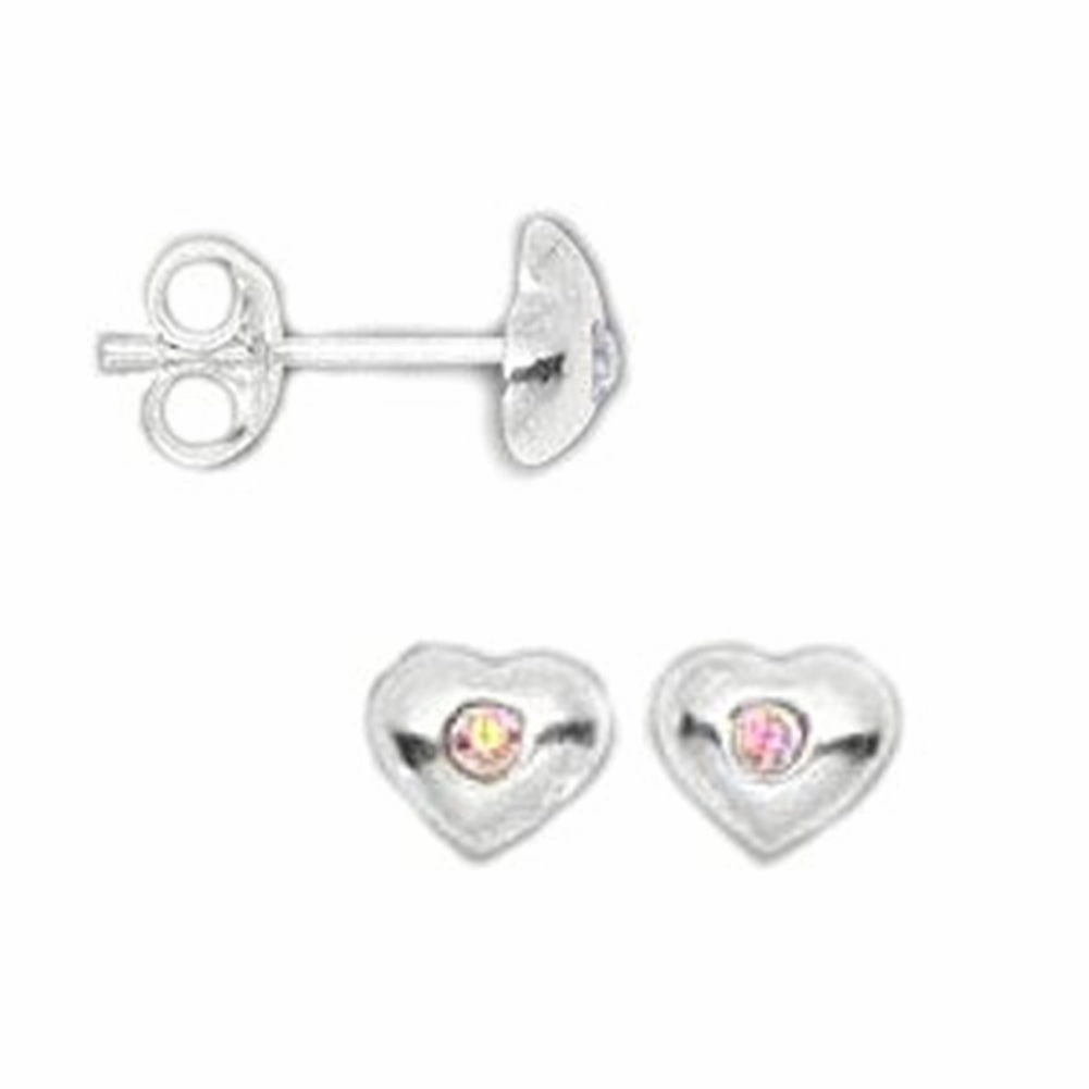 Textile Shine Heart Stud Earrings with Rainbow Finish Crystals Sterling Silver