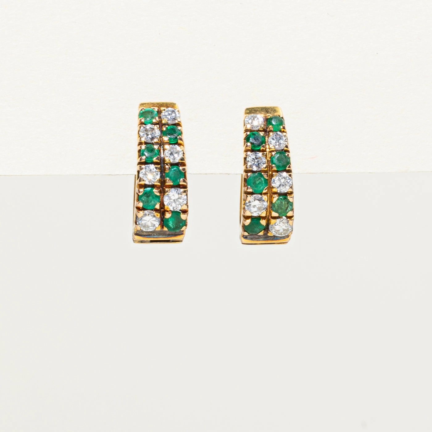 Minimal Fashion Casual Chic Emerald & Diamond Checkerboard Earrings | 0.48ctw, 0.48ctw