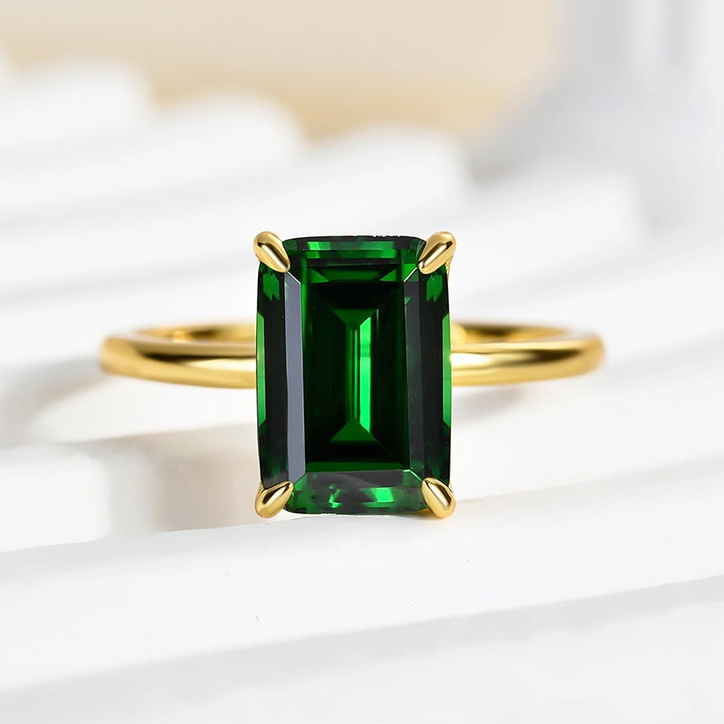 Accent Detail Everyday Style Louily Classic Yellow Gold Emerald Cut Engagement Ring In Sterling Silver