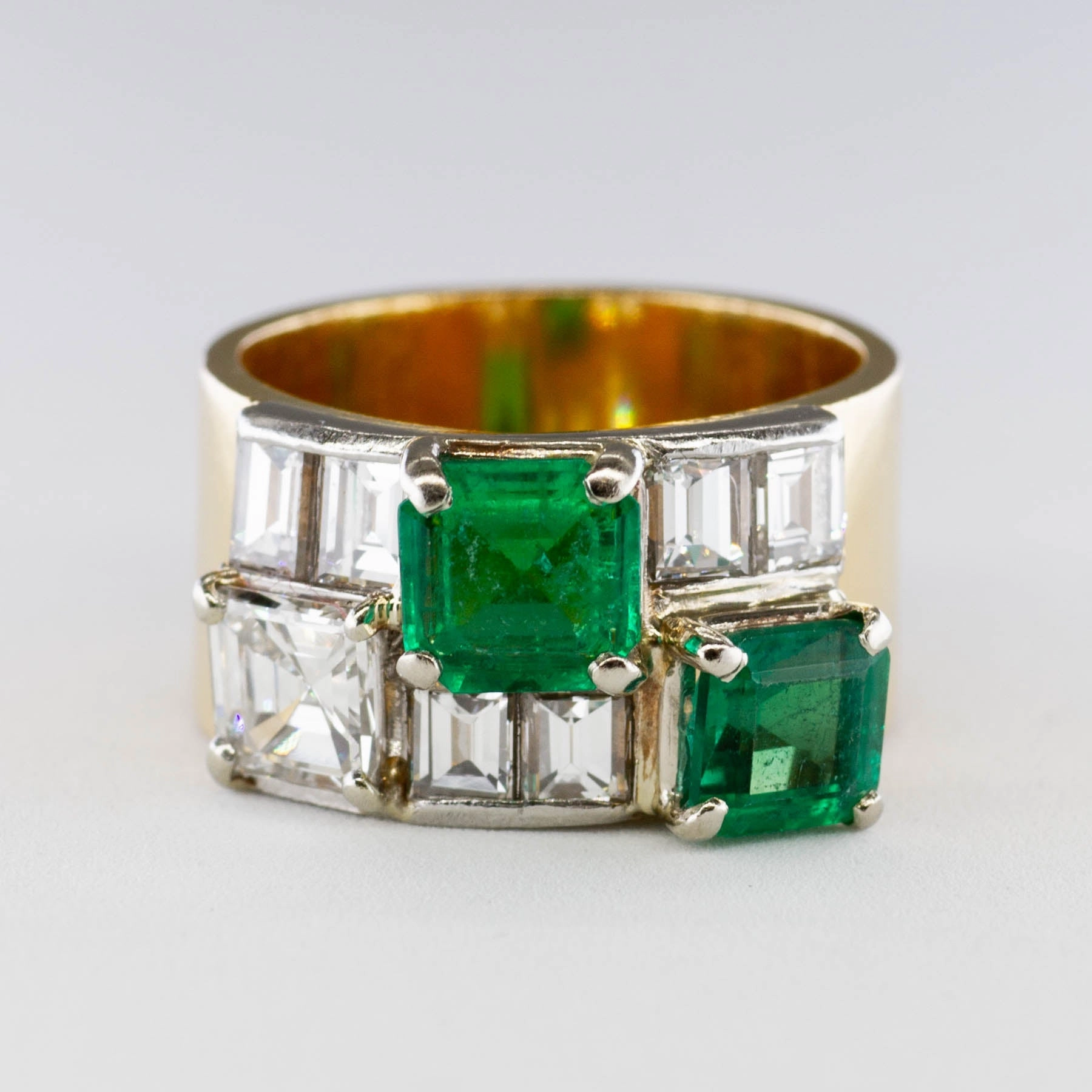 Travel Style 'Cavelti' Asscher Emerald and Diamond Band | 1.55 ctw Emeralds, 1.69 ctw Diamonds | SZ 5.25