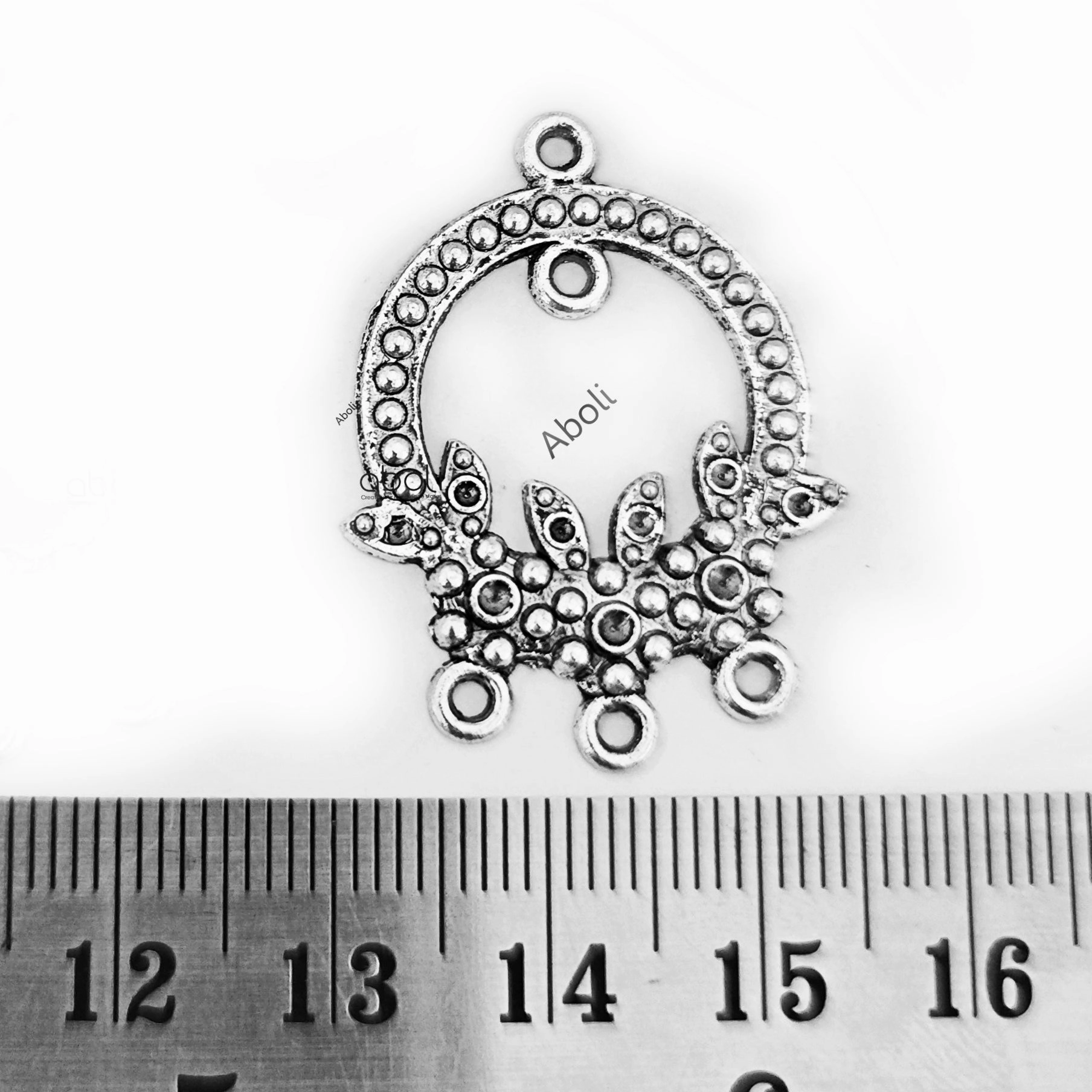 Silver hoop charm earrings chandbali motif CHMS115 1 charm Handmade Shine Glamorous Finish