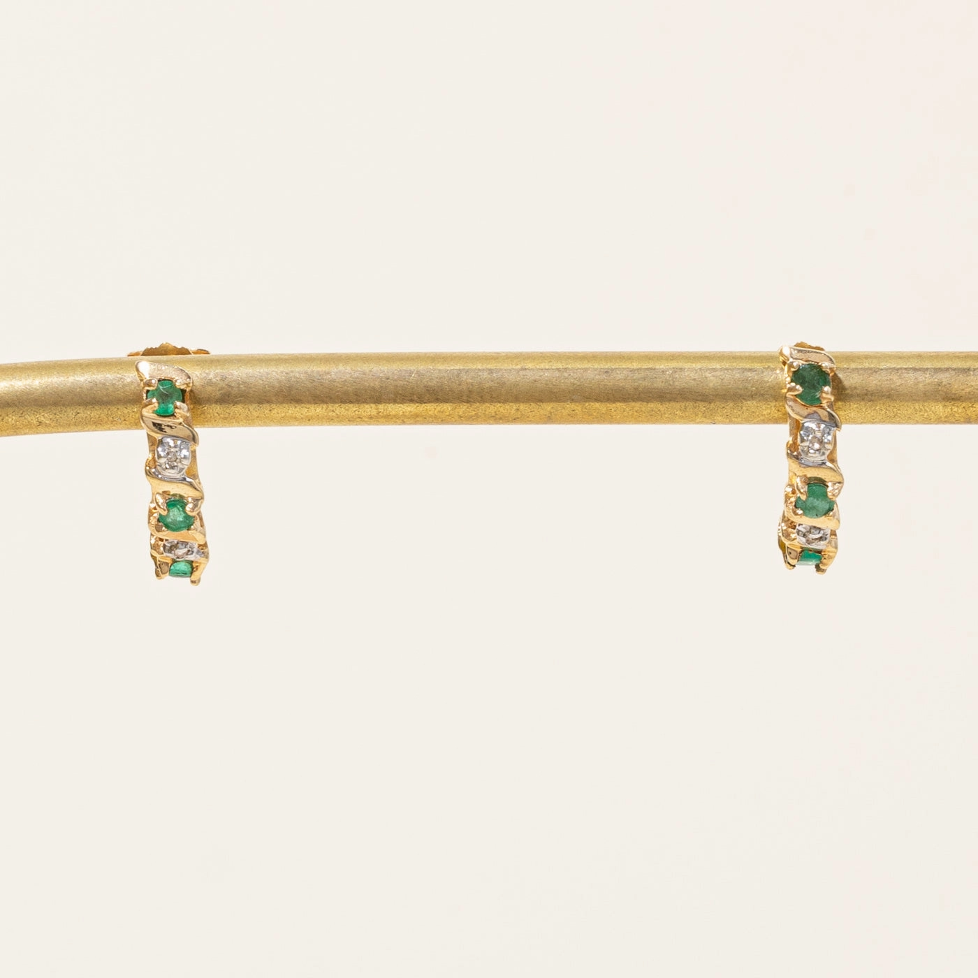 Emerald & Diamond Half Huggie Earrings | 0.15ctw, 0.02ctw | Luxury Touch Design