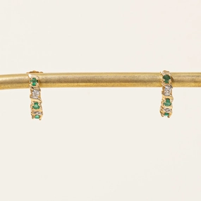 Emerald & Diamond Half Huggie Earrings | 0.15ctw, 0.02ctw | Luxury Touch Design