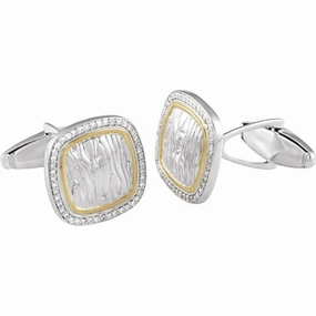 Signature Touch Feminine Light Sterling Silver & 14K Yellow 3/8 CTW Diamond Elephant Print Cuff Links