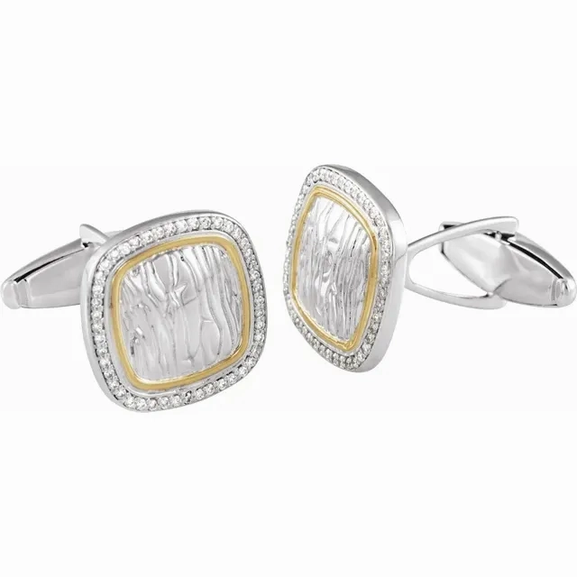 Signature Touch Feminine Light Sterling Silver & 14K Yellow 3/8 CTW Diamond Elephant Print Cuff Links
