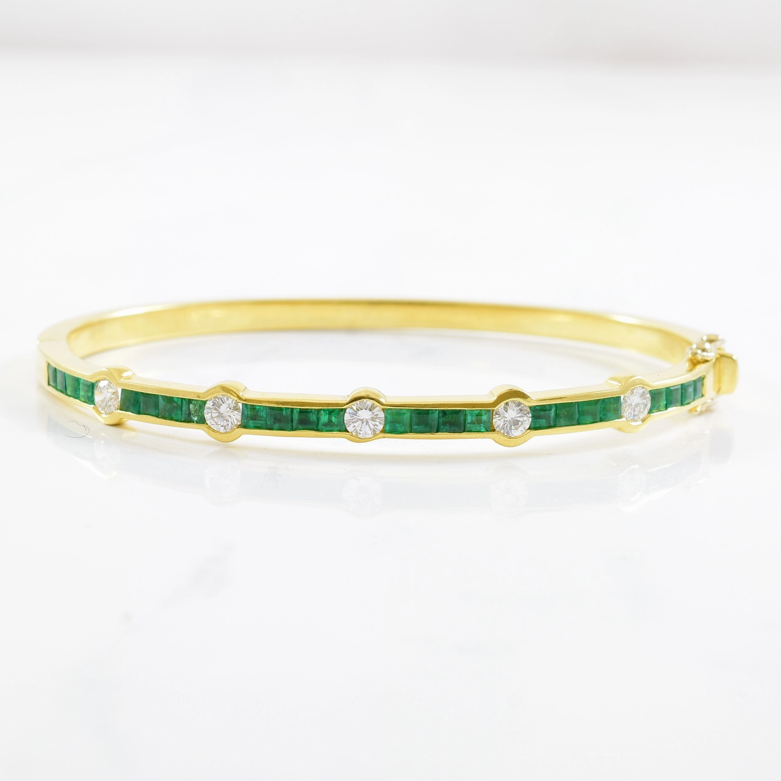 Channel Set Emerald & Diamond Bangle | 0.85ctw, 2.18ctw | 8" | Lustrous Look Quick Fit