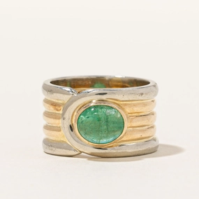 Stunning Accent Stylish Addition Vintage Two-Tone Natural Emerald Cabochon Ring | 0.90ct | SZ 3.5 |