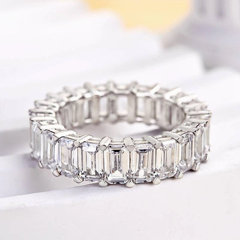 Stylish Detail Louily Eternity Emerald Cut Women's Wedding Band In Sterling Silver