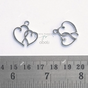 Understated Form Trendy Highlight Silver double hearts charm Two Hearts frame CHMS156 2 charms